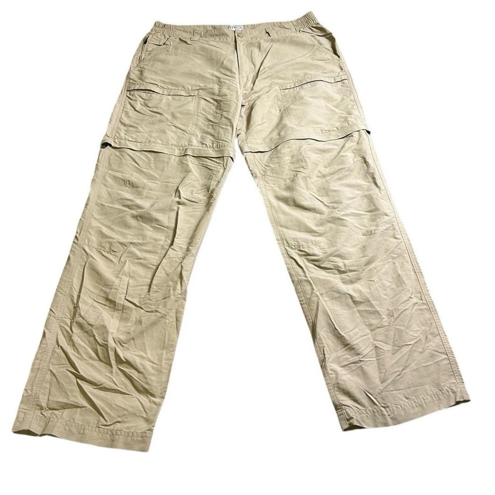 LL Bean Pants Mens‎ Large Beige Solid Convertible Nylon Hiking Mountains Outdoor